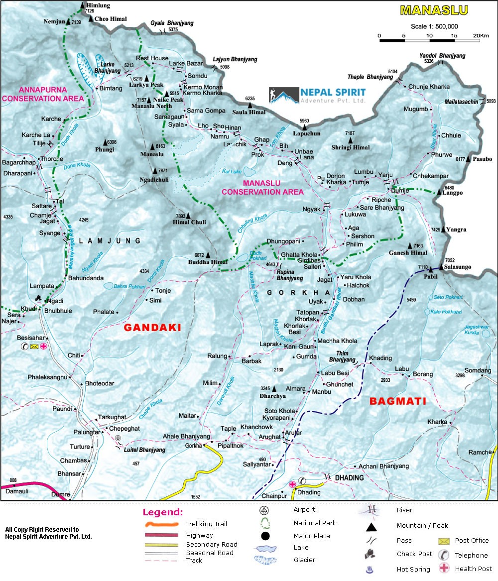 Tsum Valley Manaslu Circuit Trek 23 Days map